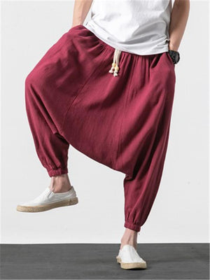 Linen Cotton Loose Baggy Drawstring Elastic Waist Harem Pants