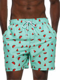 Mens Floral Printing Elastic Waist Casual Beach Shorts