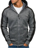 Men’s Warm Patchwork Zip Fastening Hooded Pocket Sweatshirt Coat