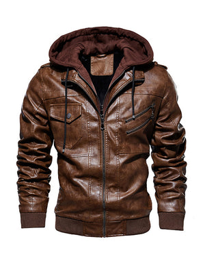 Mens Fashion Warm Windproof Motocycle Drawstring Hooded Jackets