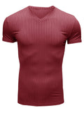 Summer Sports Knitted V Neck Short Sleeve Slim Tops for Men