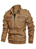 Mens Washed Vintage Motorcycle Military Loose Jackests With Pockets