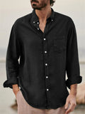 Men's Casual Plain Lapel Button Down Roll Up Sleeve Shirts