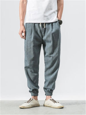 Mens Casual Elastic Waist Ankle Pants