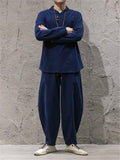 High Quality Winter's Thick Cotton Linen Loose  Tops+Trousers Sets