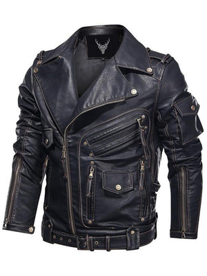 Men’s Zip Leather Moto Biker Jacket Coat