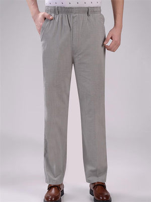 Elasticated Waistband Straight Leg Front Zipper Fastening Pocket Linen Pants