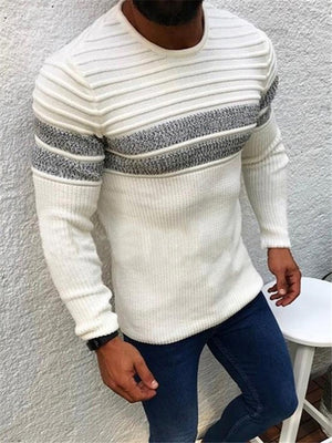 Mens Casual Warm Patchwork O Neck Sweaters