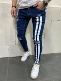 Men's Sport Slim Fit Print Ripped Jeans
