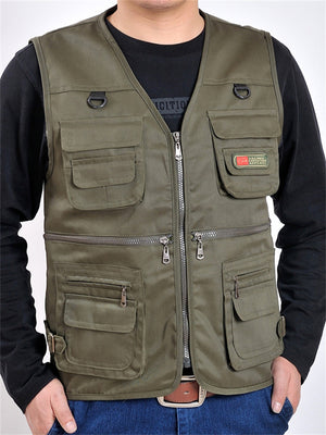 Men's Casual Spring Autumn V Neck Multi-pocket Vest Jacket