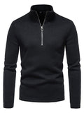 Solid Color High Collar Zip Up Base Tops for Men