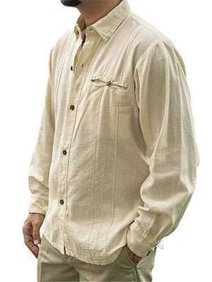 Men's Linen Solid Color Turn-down Collar Buttons Shirts