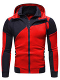 Men's Contrast Color Double Zipper Slim Fit Hooded Sweatshirts