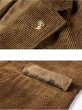 Men’s Classic Notched Lapel Collar Corduroy Flap Pocket Button Fastening Blazer Coat