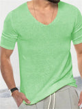 Summer V Neck Slim Fit Knitted Short Sleeve Tops for Fashion Men