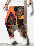 Mens Retro Colorful Loose Print Harem Pants