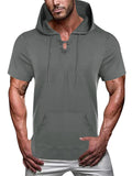 Men's Loose V-neck Short Sleeve Fitness Drawstring Hooded Tops