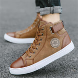 Men's British Style Front Lace Up Round Toe High Top Shoes