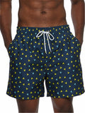 Mens Floral Printing Elastic Waist Casual Beach Shorts