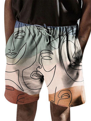 Mens Beach Vertical Print Summer Casual Shorts