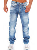 Fashion Washed Effect Casual Straight-Leg Denim Trousers