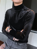 Slim Velvet Mock Neck Long Sleeve T-Shirts