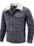 Mens Cozy Warm Corduroy Fleece Lined Bomber Jacket Coat