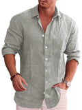 Men's Simple Office Wear Comfort Cotton Linen Lapel Button Shirts