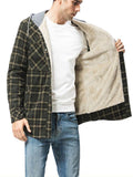 Men's Classic Plaid Fleece Lining Chest Pocket Thick Hooded Cotton Jacket