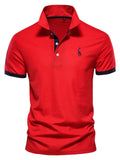 Men's Slim Fit Deer Graphic Embroidery Casual Short Sleeve Polo Shirt