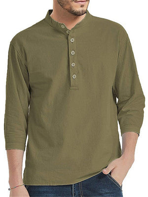Mens Casual Comfy Solid Color Henley Shirts