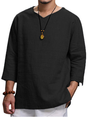 Men's Holiday Casual V-Neck Solid Color Loose Comfy Shirts