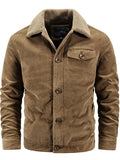 Mens Cozy Warm Corduroy Fleece Lined Bomber Jacket Coat