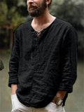 Men's Fashion Lace-up V Neck Cotton Linen Tops