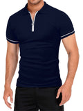 Men's Summer Short Sleeve Lapel Zipper Slim Fit Thin Polo T-shirts