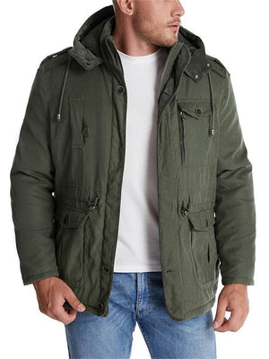 Men's Temperament Multi-Pocket Mid-Length Casual Fleece Lining Jacket