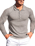 Men's Solid Stretch Vertical Stripe Slim Knit Polo Shirts