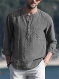 Men's Super Soft Cotton Linen Casual Round Neck Long Sleeve Shirts