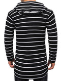 Men's Color-Block Knit Striped Mid-Length Hooded Cardigan Sweater