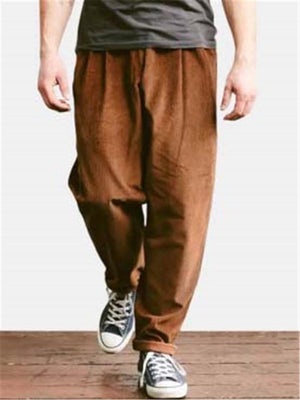 Mens Casual Loose Corduroy Elastic Waist Pants