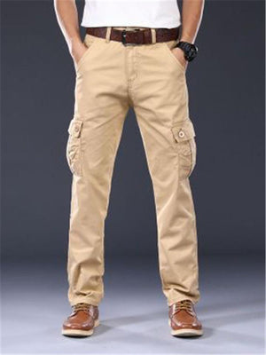 Mens Loose Straight Casual Long Cago Pants With SIde Pockets