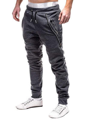 Mens Solid Color Zipper Decor Casual Ankle Pants