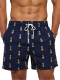 Mens Floral Printing Elastic Waist Casual Beach Shorts