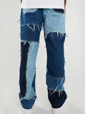 Fashionable Street Style Frayed Patchwork Denim Straight Skate Jeans