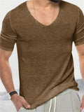 Summer V Neck Slim Fit Knitted Short Sleeve Tops for Fashion Men