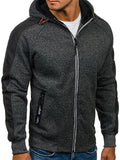 Men’s Warm Patchwork Zip Fastening Hooded Pocket Sweatshirt Coat