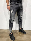 Elastane Zipper Slim Fit Distressed Denim Pants