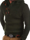 Winter Men's V Neck Horn Button Hooded Sweater