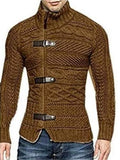 Men's Turtleneck Buckle Long Sleeve Slim Fit Cardigan