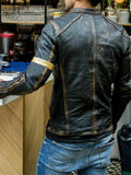 Men's Stand Collar Leather Motorcycle Biker Jacket